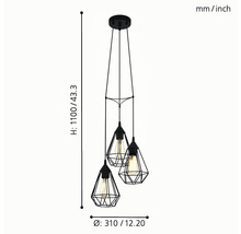 Závěsná lampa se třemi světly v geometrických tvarech