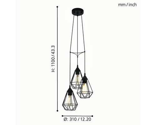 Závěsná lampa se třemi světly v geometrických tvarech