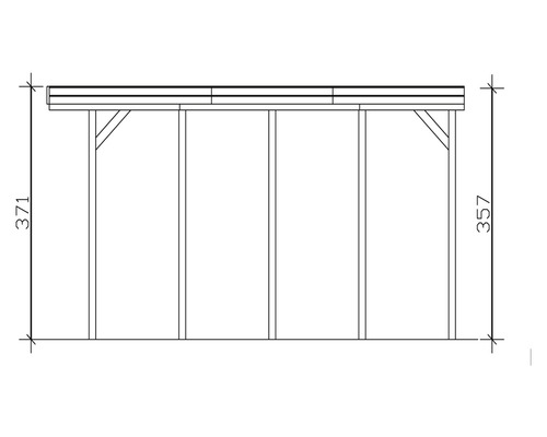 Technický nákres zahradního domku s výškovými údaji