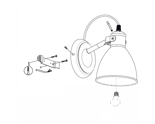 Montážní návod pro nástěnné svítidlo s montážním materiálem a žárovkou