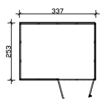 Technický nákres zastřešení o rozměrech 337 x 253 centimetrů