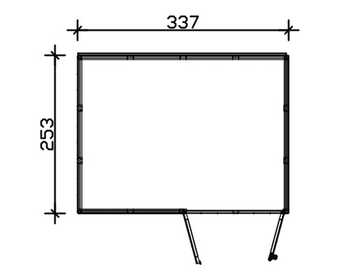 Technický nákres zastřešení o rozměrech 337 x 253 centimetrů