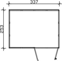 Technický výkres zastřešení o rozměrech 337 x 253 centimetrů
