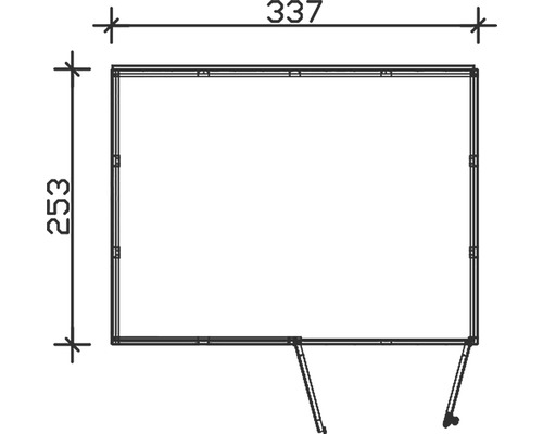 Technický nákres kontejneru o rozměrech 337 x 253 centimetrů.