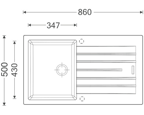 Rozměry kuchyňského dřezu: 860 x 500 mm