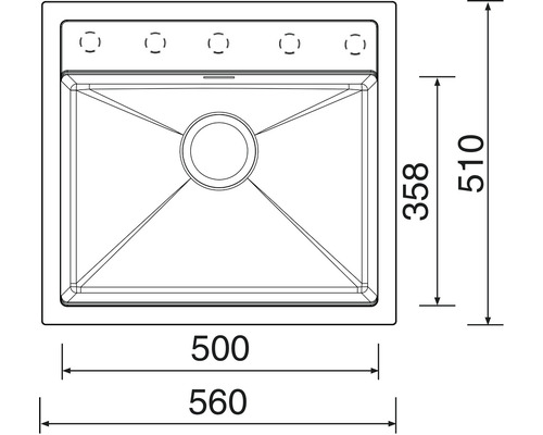 Technický výkres dřezu s rozměry