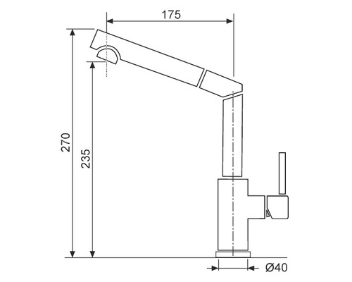 Technický výkres kuchyňské baterie s rozměry