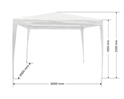 Pavilon o rozměrech 3000 mm x 3000 mm a výšce 1850 mm až 2500 mm.