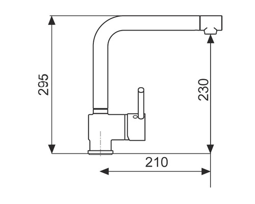 Technický nákres kuchyňské baterie s rozměry