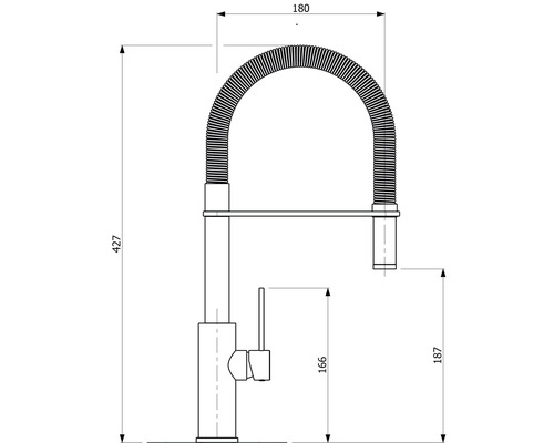 Technický výkres kuchyňské baterie s rozměry