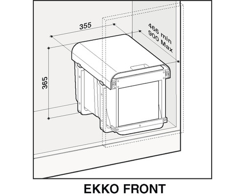 Technický nákres odpadkového koše EKKO Front s rozměry