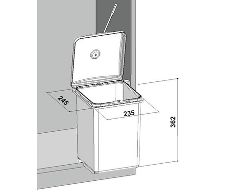 Odpadkový koš k montáži na skříňku o rozměrech 245 x 235 x 362 milimetrů