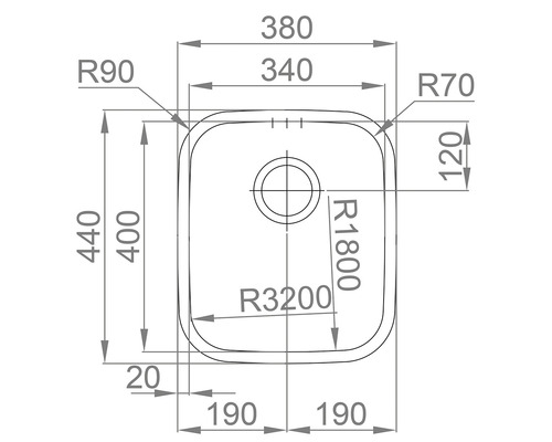 Technický výkres dřezu s rozměry
