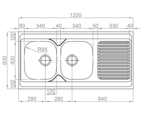 Rozměry dřezu se dvěma komorami a odkapávací plochou