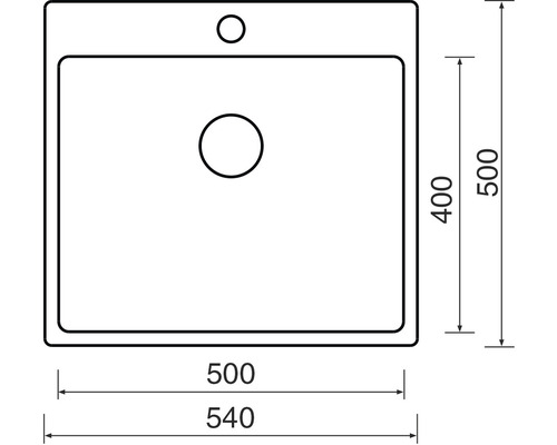 Technický nákres umyvadla o rozměrech 500 x 540 milimetrů.
