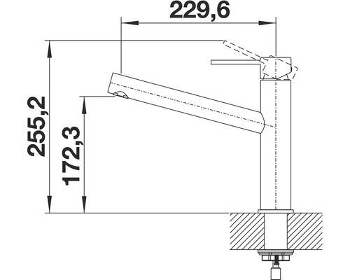 Technický nákres kuchyňské baterie s rozměry