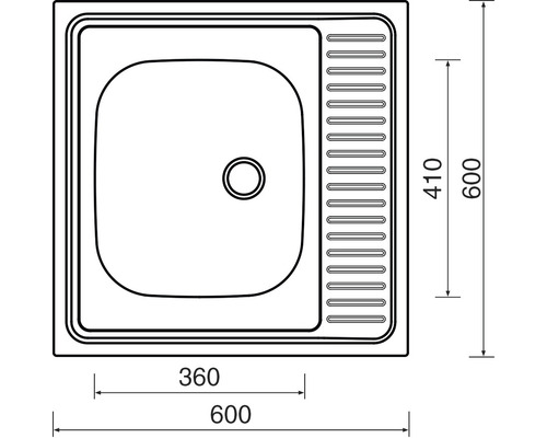 Technický nákres dřezu s rozměry