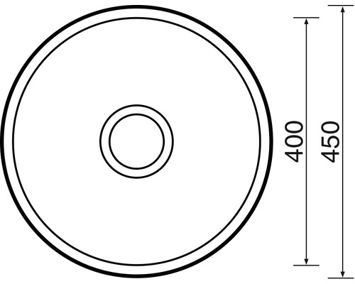 Technický nákres kulatého umyvadla o rozměrech 400 krát 450