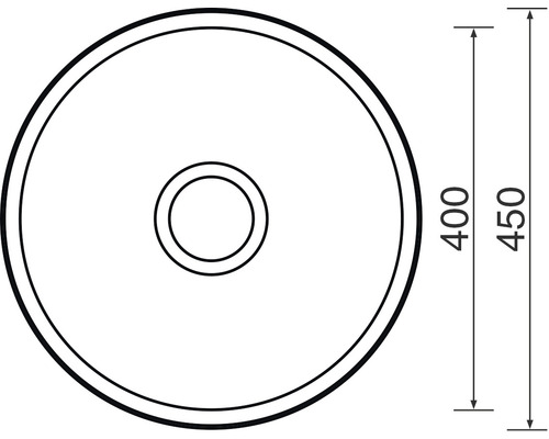 Výkres kulatého umyvadla o rozměrech 400 a 450 milimetrů.