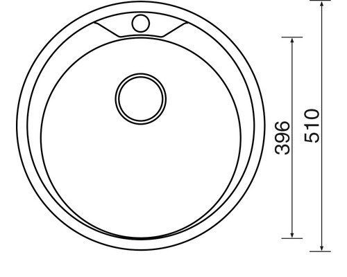 Nákres kulatého umyvadla o rozměrech 396 a 510 milimetrů.