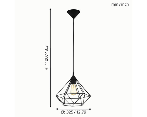 Závěsné svítidlo s geometrickým stínidlem a rozměry