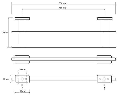 Technický nákres držáku na ručníky s rozměry