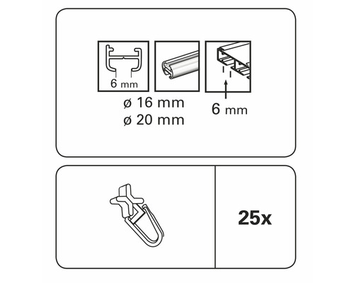 Technický nákres příslušenství pro záclony, 25 kusů