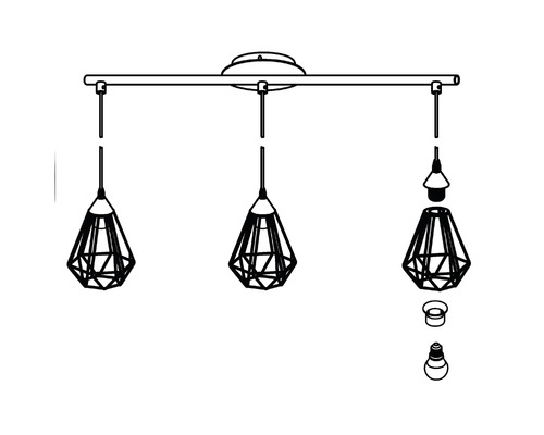 Tříramenné stropní svítidlo s geometrickými stínidly