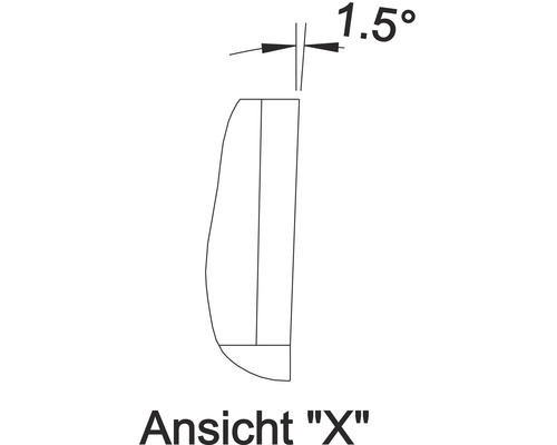 Technický výkres Pohled X s úhlem 1,5 stupně