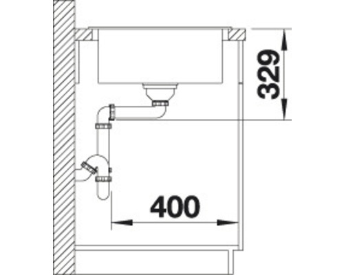 Nákres dřezu s rozměry 329 a 400