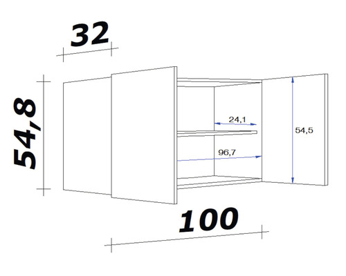 Nákres nástěnné skříňky s rozměry