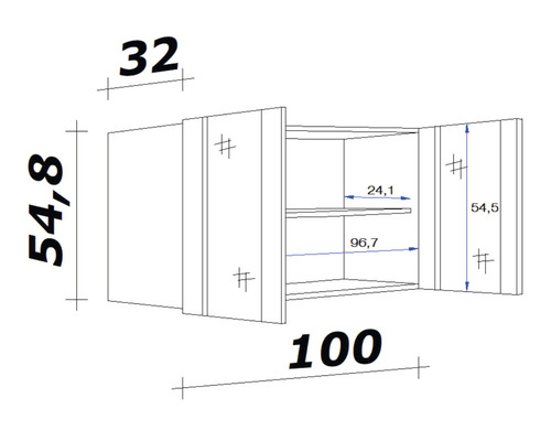 Technický výkres závěsné skříňky s rozměry