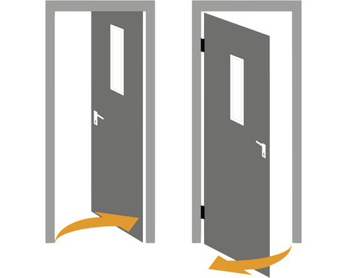 Kyvné dveře s okenním výřezem a šipkou směru