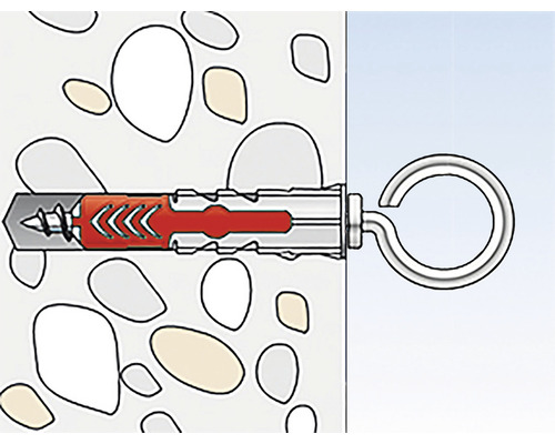 Ilustrace hmoždinky se šroubovacím hákem ve zdi