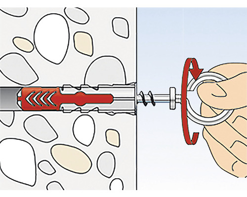 Ilustrace montáže hmoždinky do zdi