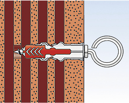 Ilustrace hmoždinky v montáži ve zdi s hákem