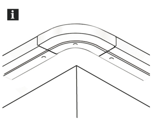 Ilustrace rohového spoje pro záclonovou lištu
