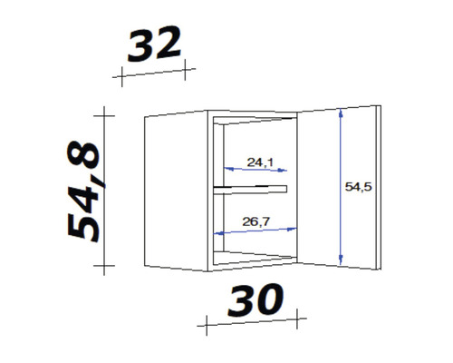 Technický výkres nástěnné skříňky s rozměry