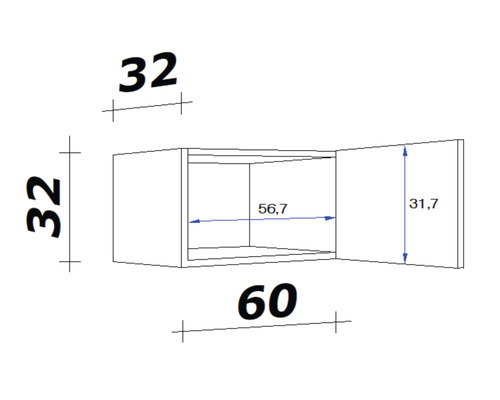 Technický nákres závěsné skříňky s rozměry