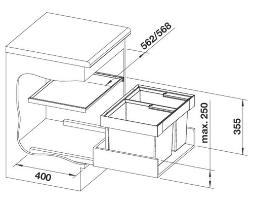 Technický výkres skříňky pod umyvadlo s rozměry