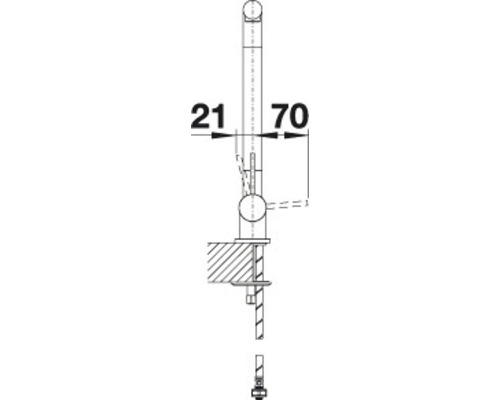 Technický nákres vodovodní baterie s rozměry