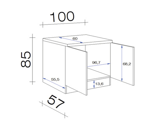 Technický výkres spodní skříňky s rozměry