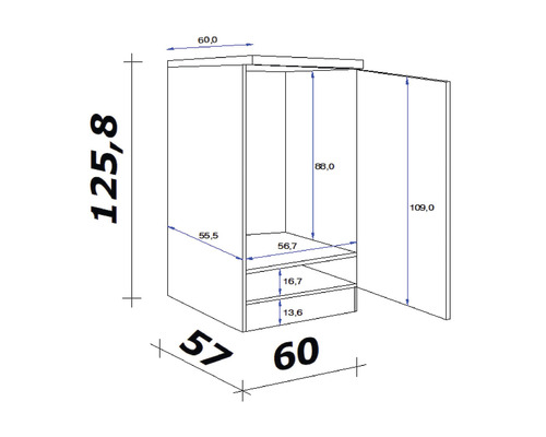 Obrázek skříně s rozměry