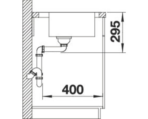 Nákres dřezu s odpadní trubkou a rozměry