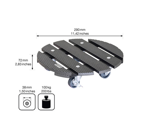 Květinový vozík z dřeva s kolečky, průměr 290 mm