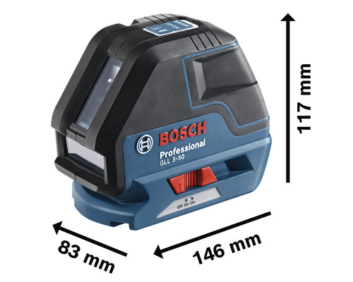 Křížový laser Bosch GLL 3-50 Professional s rozměry
