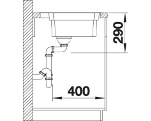 Nákres dřezu o rozměrech 290 a 400 milimetrů.