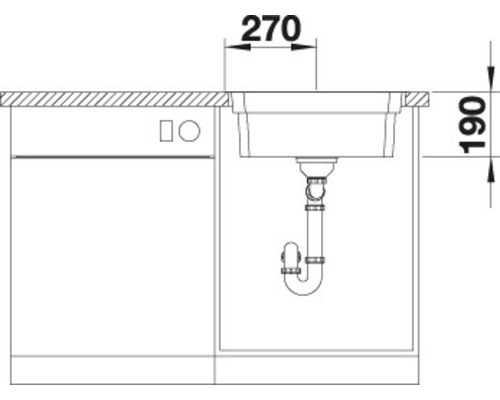 Nákres kuchyňského dřezu s rozměry 270 a 190.