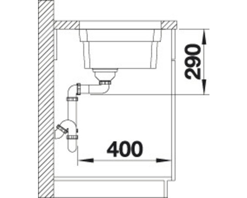 Nákres dřezu o rozměrech 290 krát 400 milimetrů.