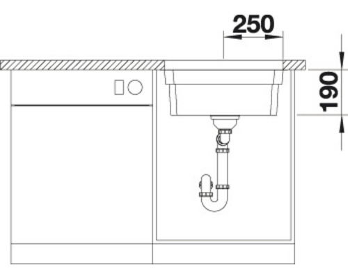 Technický nákres kuchyňského dřezu s rozměry